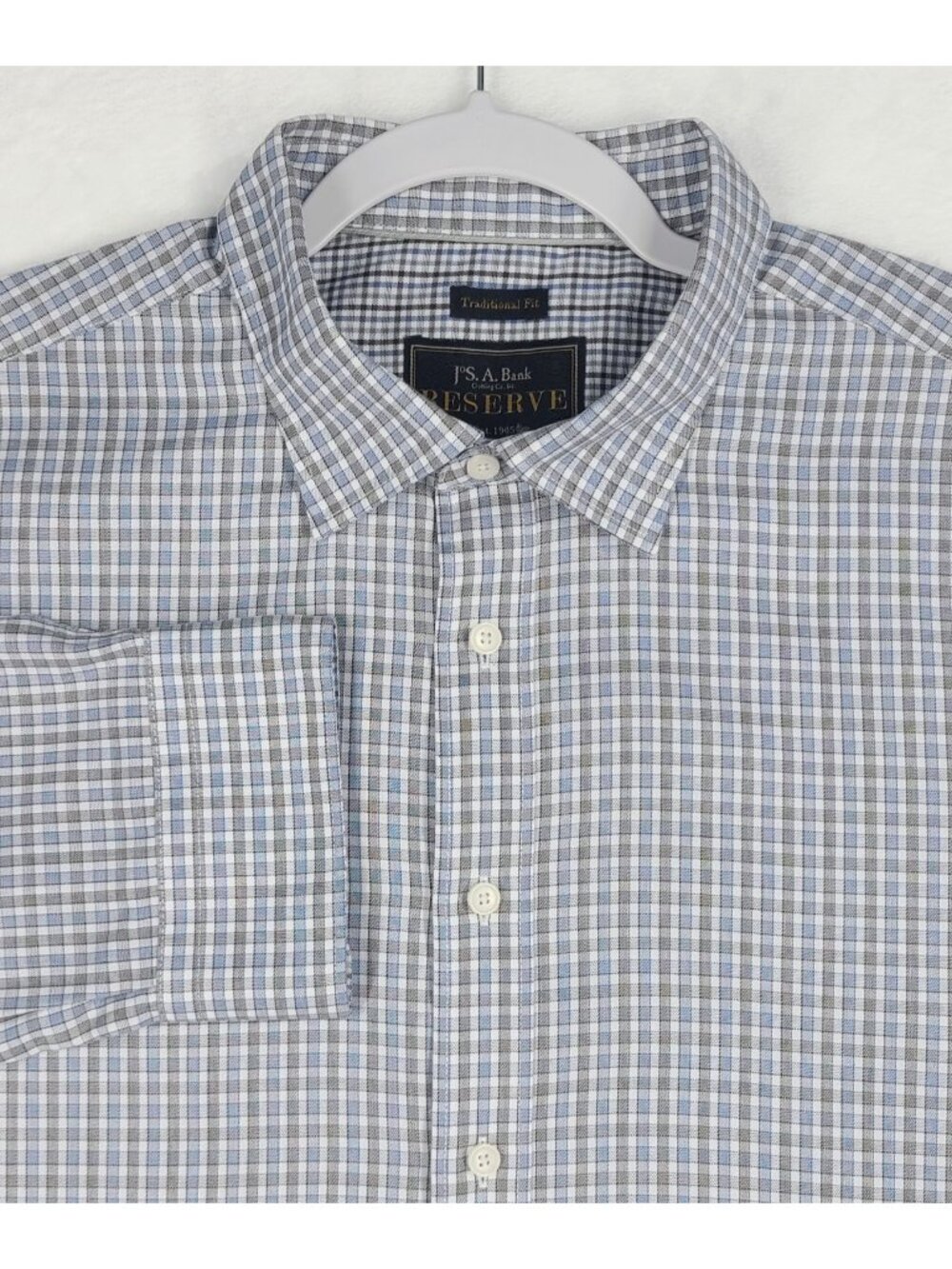 Jos A Bank Reserve Men's Dress Shirt size XL Egyptian Cotton Blue Check